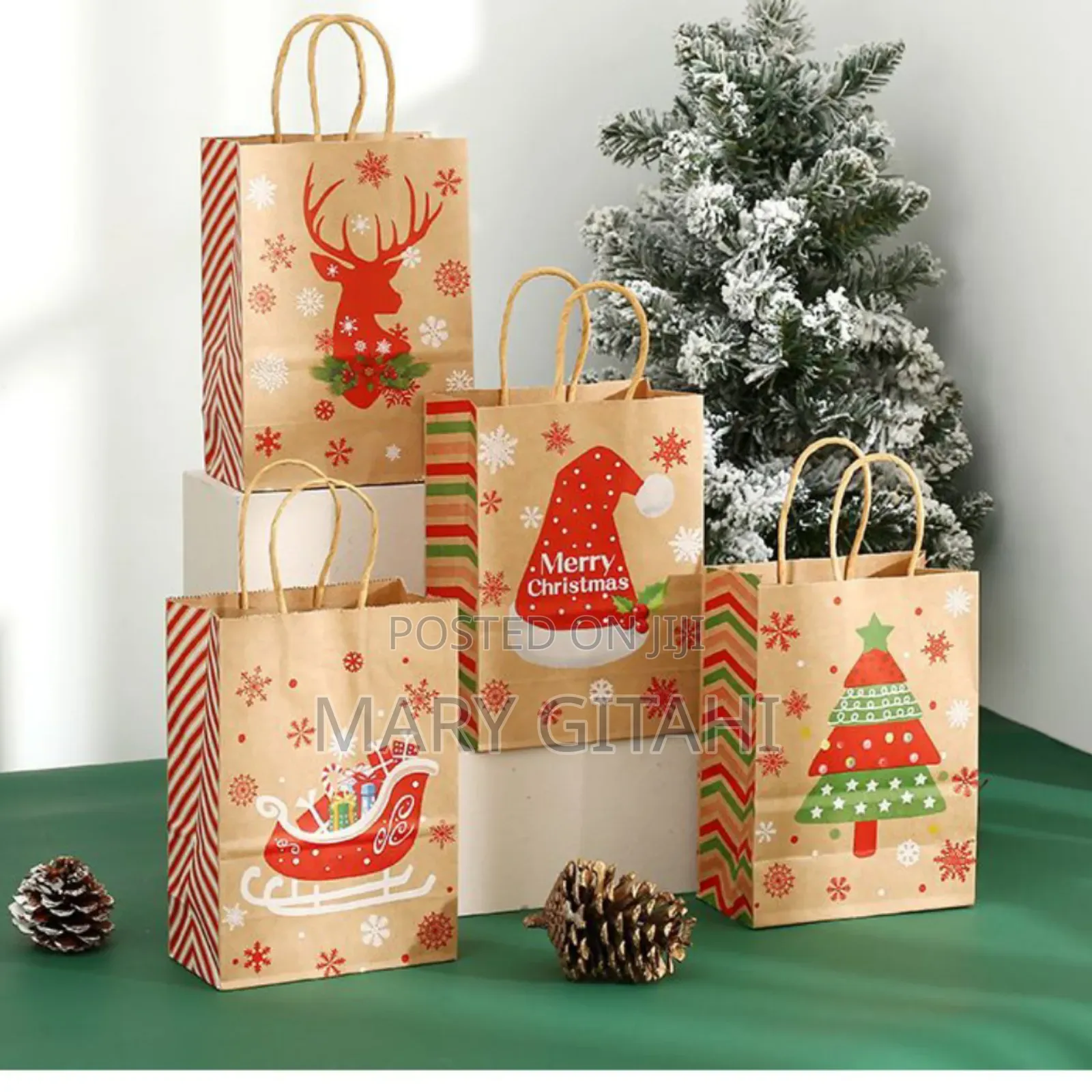 3pcs Christmas Kraft Paper Gift Bags