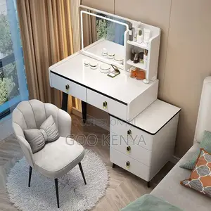 Home Dressing Table; Wooden Vanity Table Set With Mirror and Stool