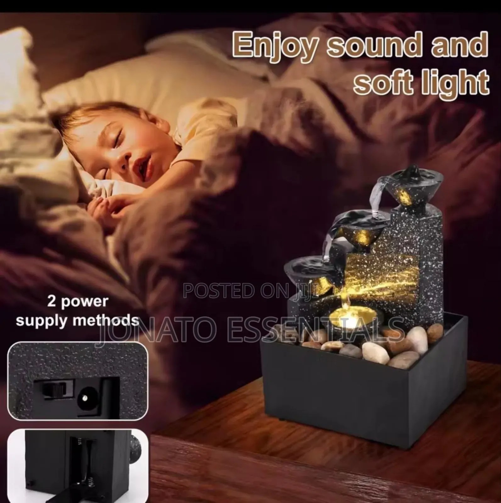 Indoor Tabletop Water Fountain With Led Lights. Home Office Decor.