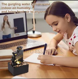Indoor Tabletop Water Fountain With Led Lights. Home Office Decor.
