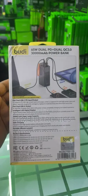 Budi Pb810b Is a 30,000mah, 65w Fast-Charging Power Bank.