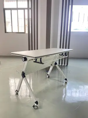 Foldable White Office Desk With Lockable Wheels