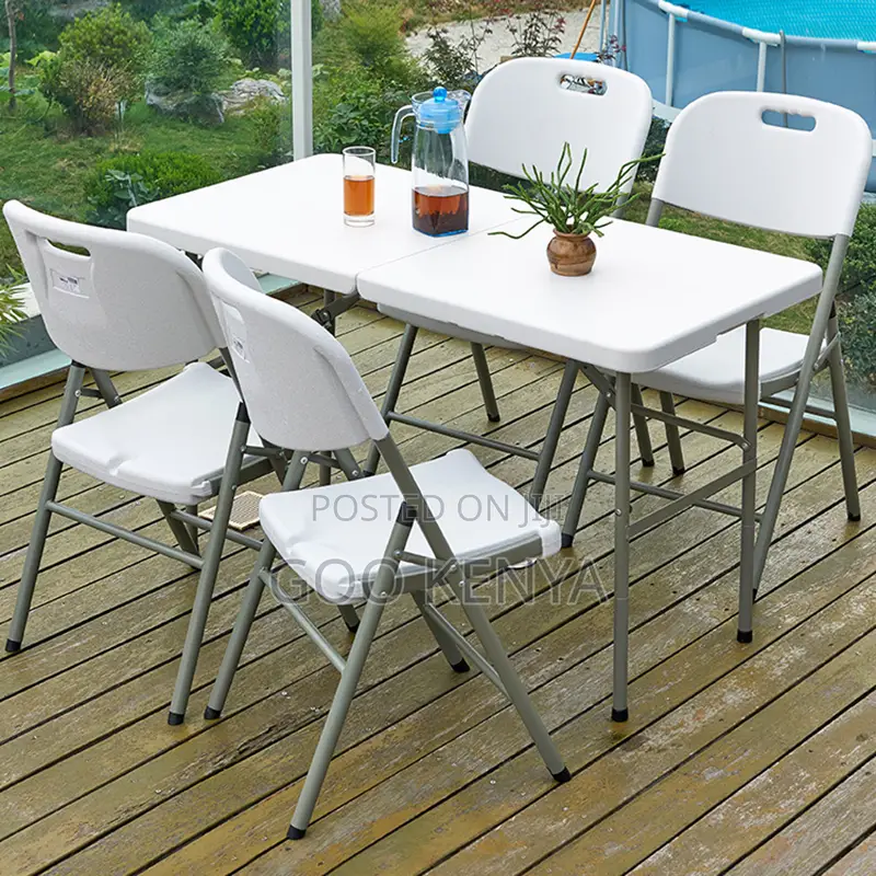 Home Dining Set; Rectangle Plastic Table With 4 Matching Dining Chairs