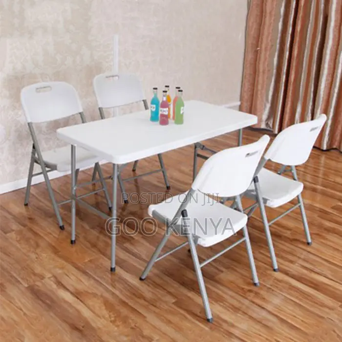 Home Dining Set; Rectangle Plastic Table With 4 Matching Dining Chairs