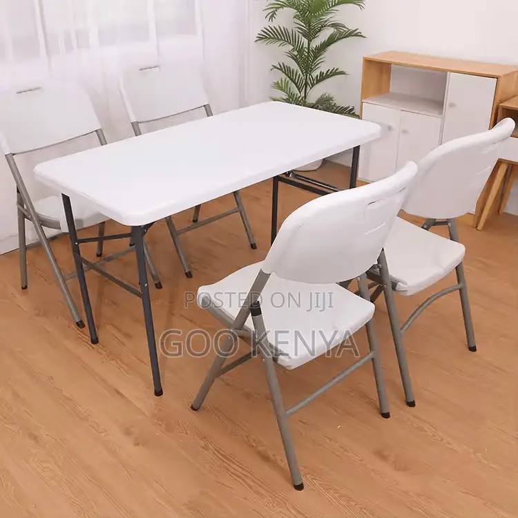 Home Dining Set; Rectangle Plastic Table With 4 Matching Dining Chairs