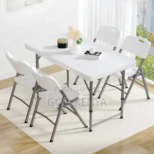 Home Dining Set; Rectangle Plastic Table With 4 Matching Dining Chairs