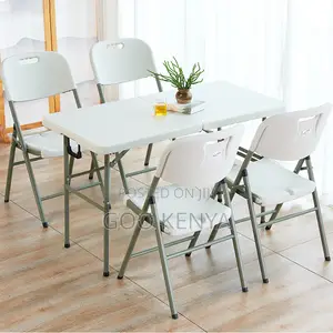 Home Dining Set; Rectangle Plastic Table With 4 Matching Dining Chairs