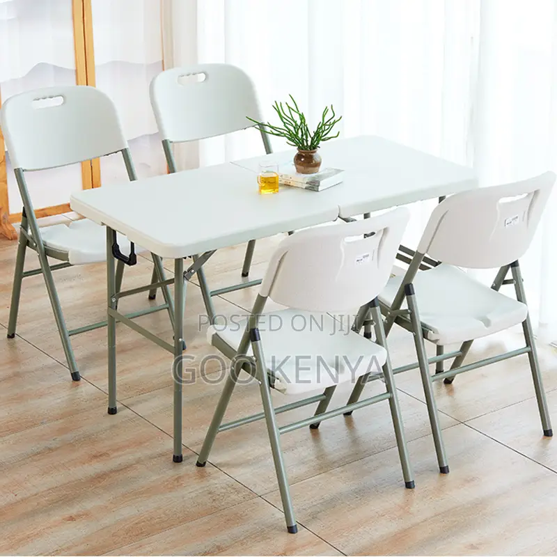 Home Dining Set; Rectangle Plastic Table With 4 Matching Dining Chairs