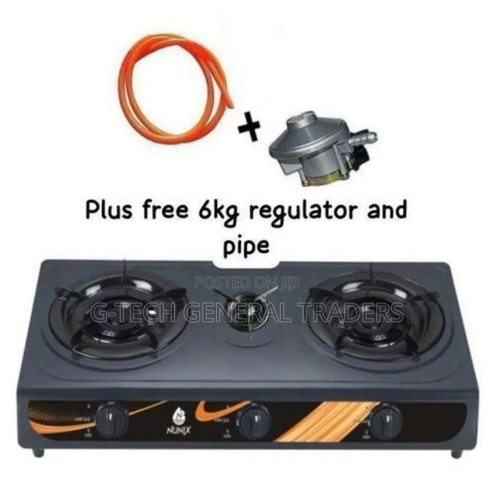 Nunix 3 Burner Stainless Steel Burner With Free 6kg Regular And Pipe