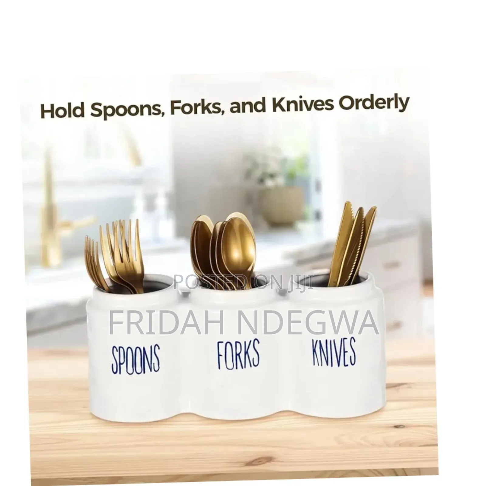 3 Compartment Ceramic Cutlery Holder