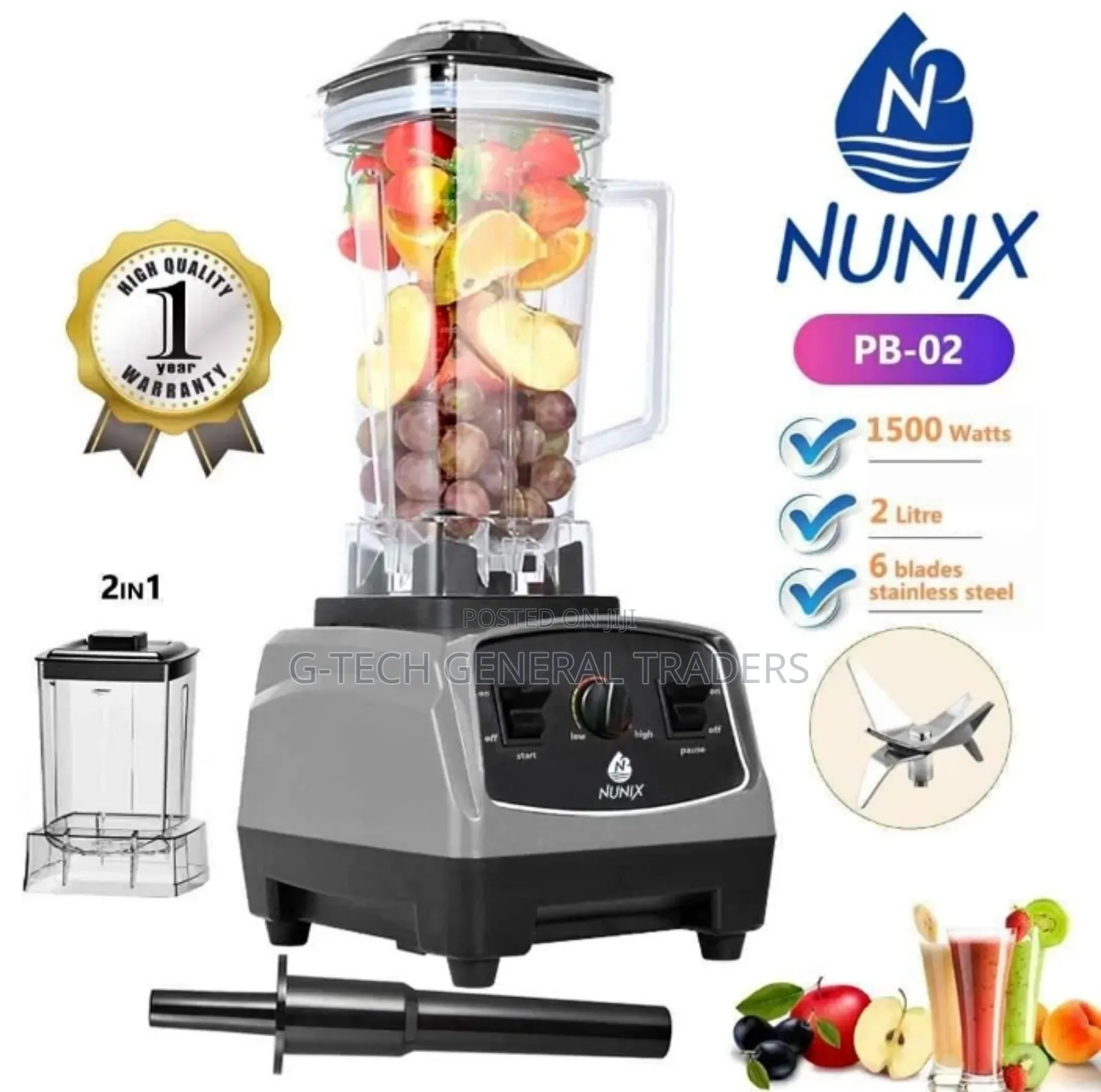 Nunix 2in1 Commercial Blender 1500w 2l Jar