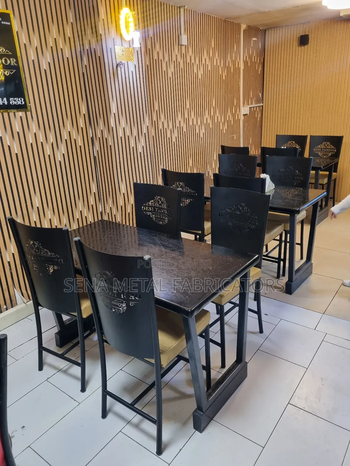 Restaurant Set With Laser-Cut Design Chairs.