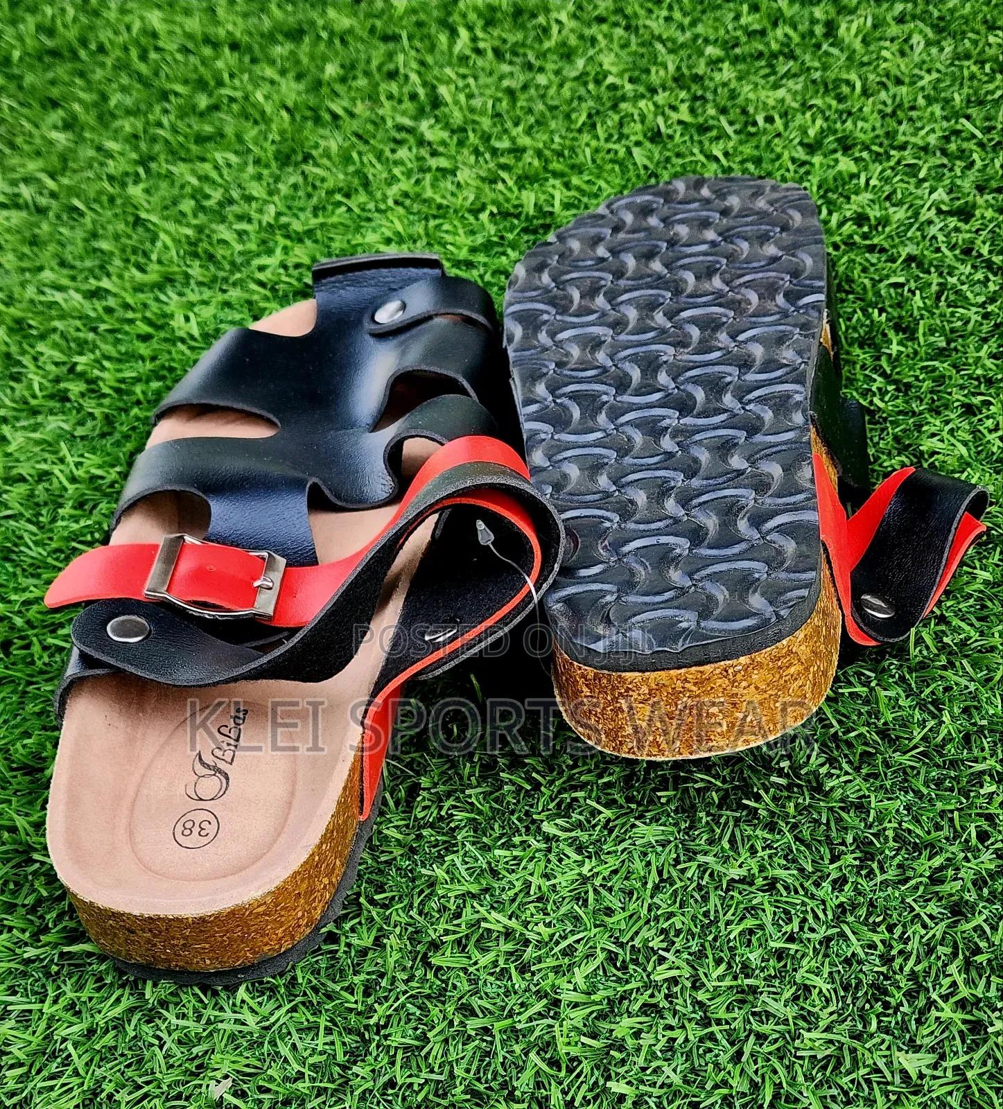 Black and Red Cork Sandals