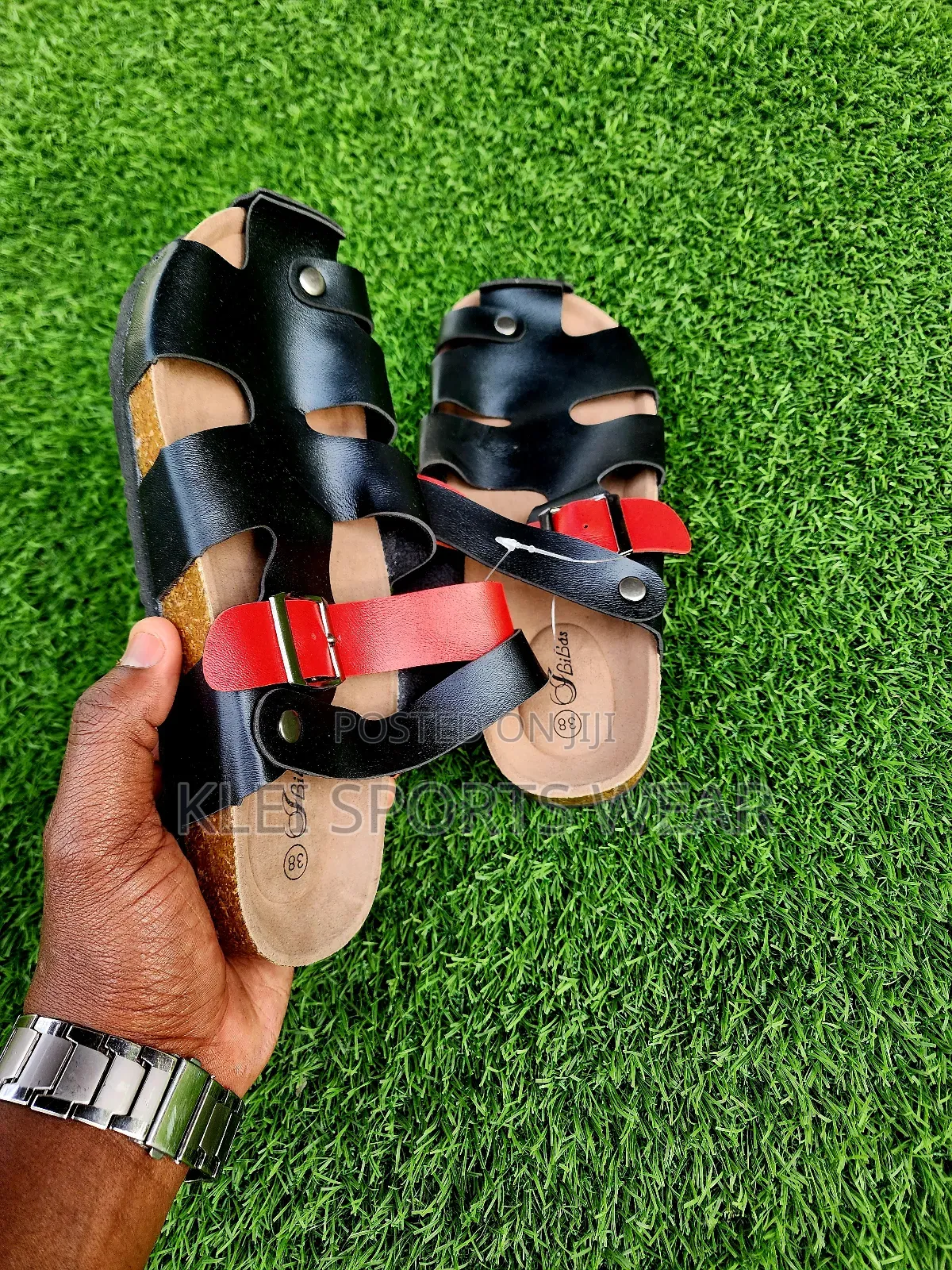 Black and Red Cork Sandals