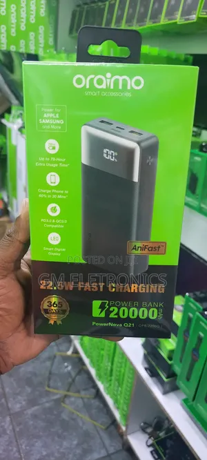 Original Oraimo Powernova Q21 20000mah 22.5w Power Bank-Black.