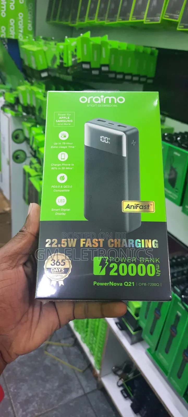 Original Oraimo Powernova Q21 20000mah 22.5w Power Bank-Black.
