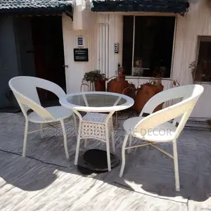 Furniture Set Garden Balcony Outdoor Patio Table and Chairs (White)