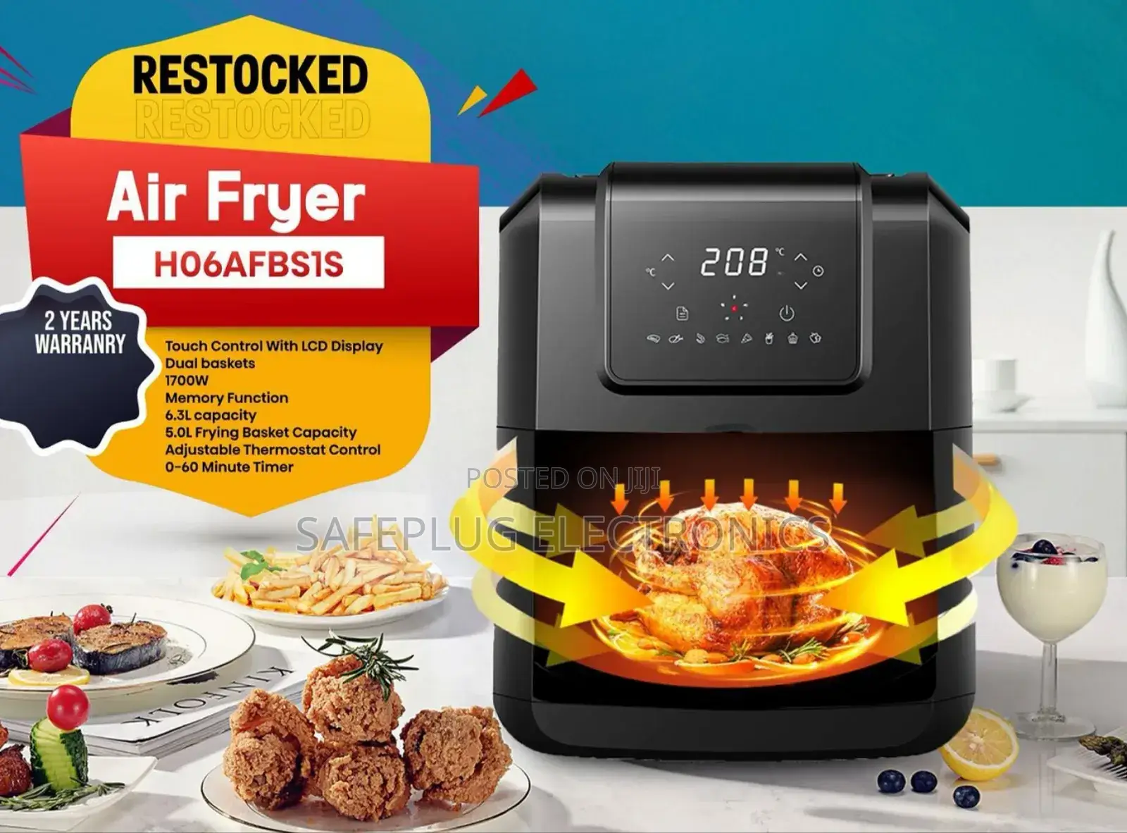 6.3 Litres Hisense Airfryer - 1700watts Adjustable Thermostat