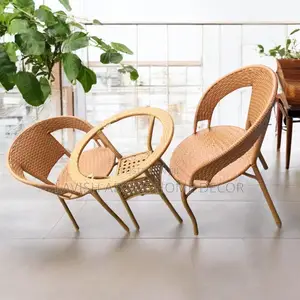 Brown Outdoor Furniture Set 1 Table 2 Chairs Wicker