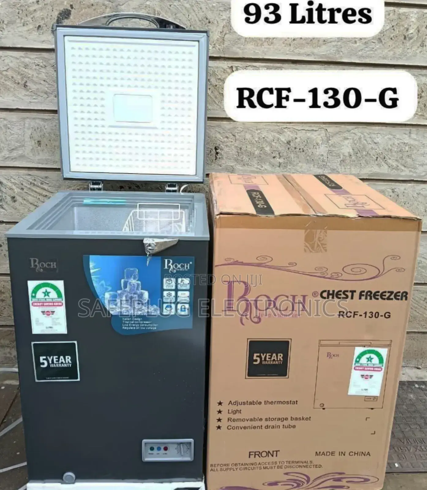 Roch RCF-130-G Chest Freezer - 93 Litres (Adjustable Thermostat)