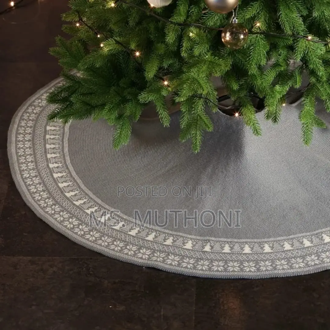 Christmas Knitted Tree Skirt Knitted (Gray /Red)