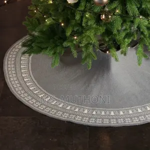 Christmas Knitted Tree Skirt Knitted (Gray /Red)