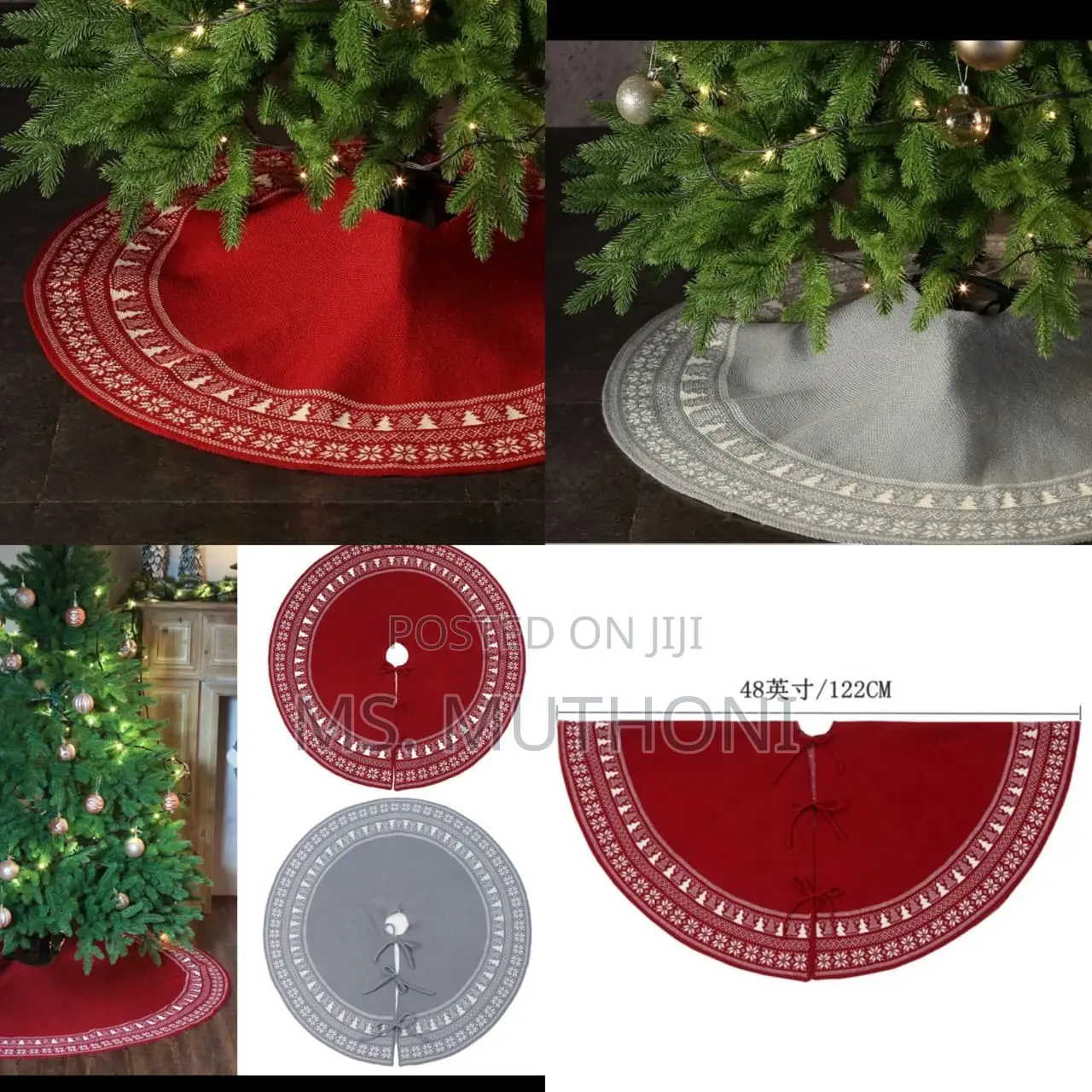 Christmas Knitted Tree Skirt Knitted (Gray /Red)