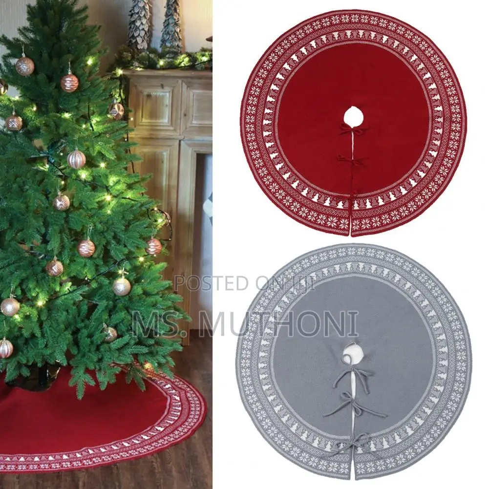 Christmas Knitted Tree Skirt Knitted (Gray /Red)