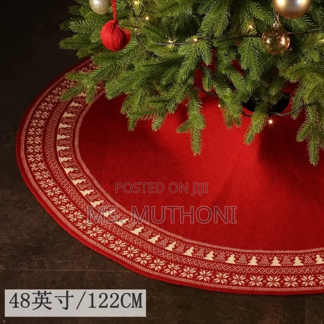Christmas Knitted Tree Skirt Knitted (Gray /Red)