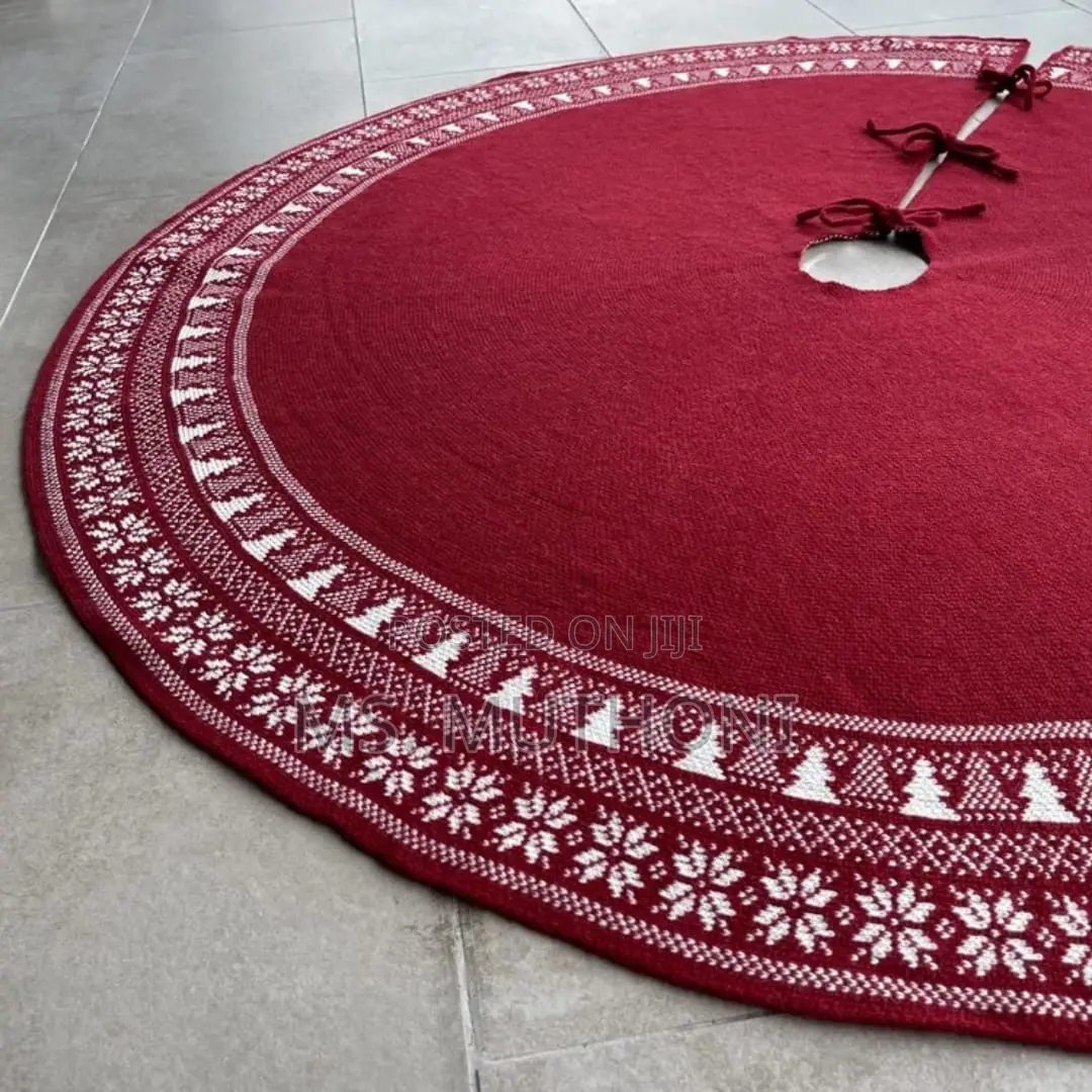 Christmas Knitted Tree Skirt Knitted (Gray /Red)