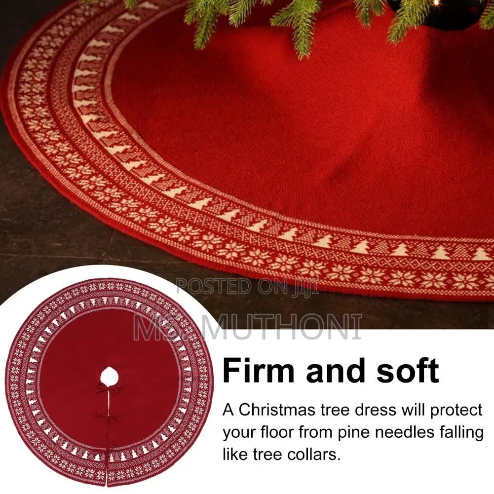 Christmas Knitted Tree Skirt Knitted (Gray /Red)