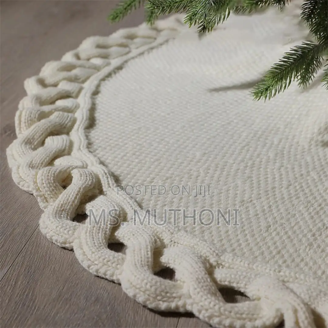 Mr.Pen Christmas Knitted Tree Skirt Knitted (White /Red)