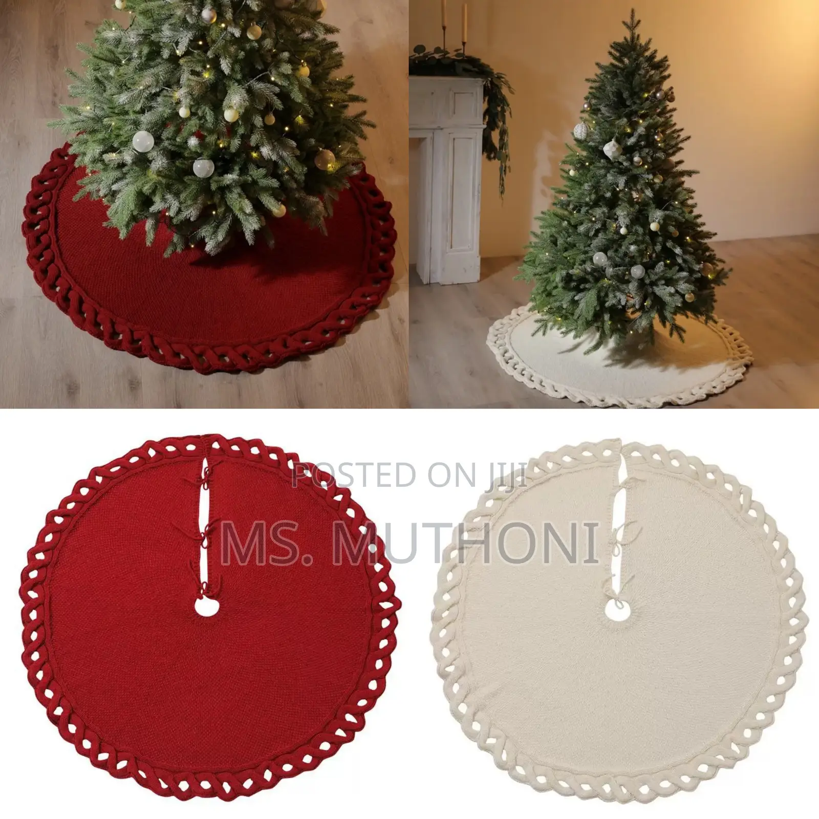 Mr.Pen Christmas Knitted Tree Skirt Knitted (White /Red)
