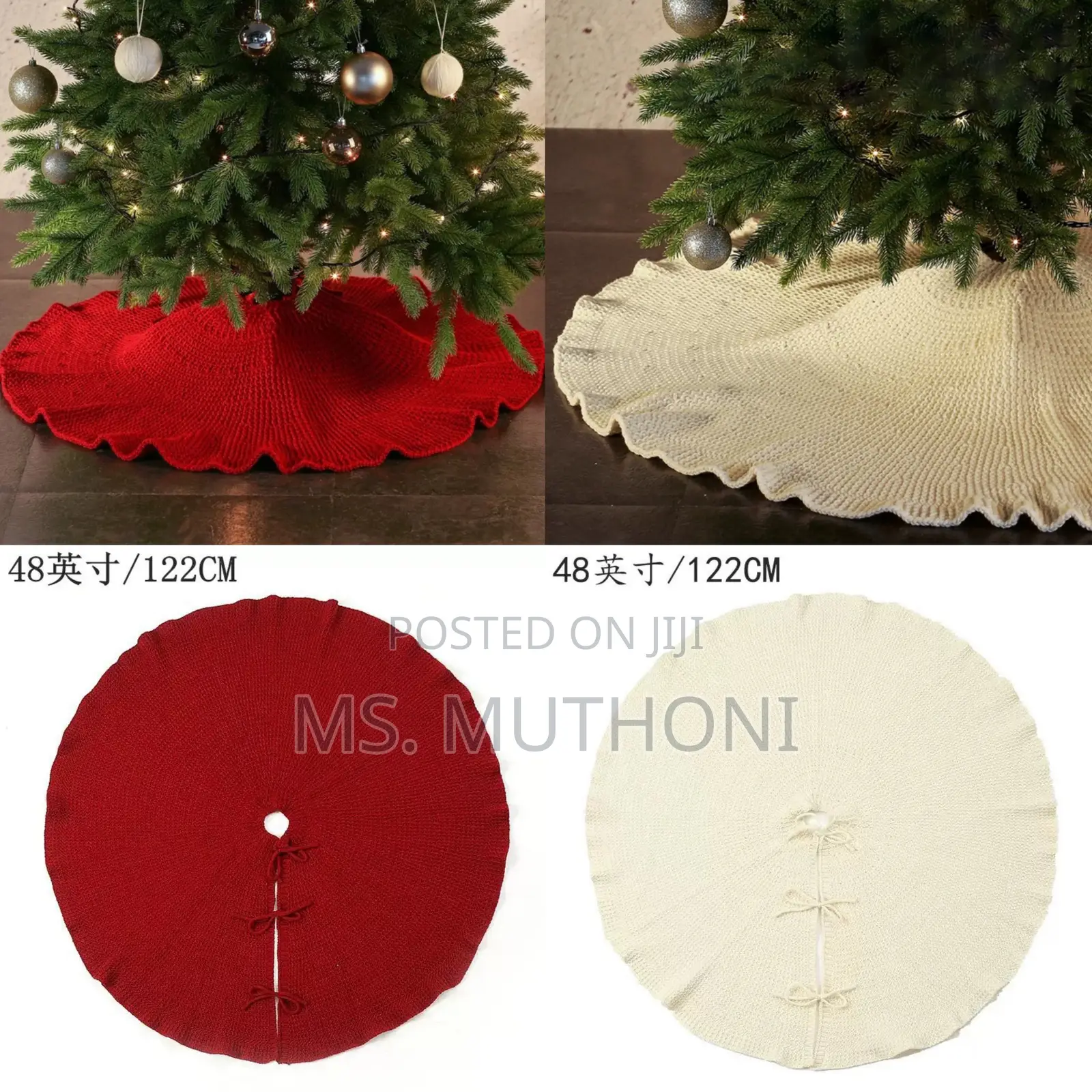 Mr.Pen Christmas Knitted Tree Skirt Knitted (White /Red)