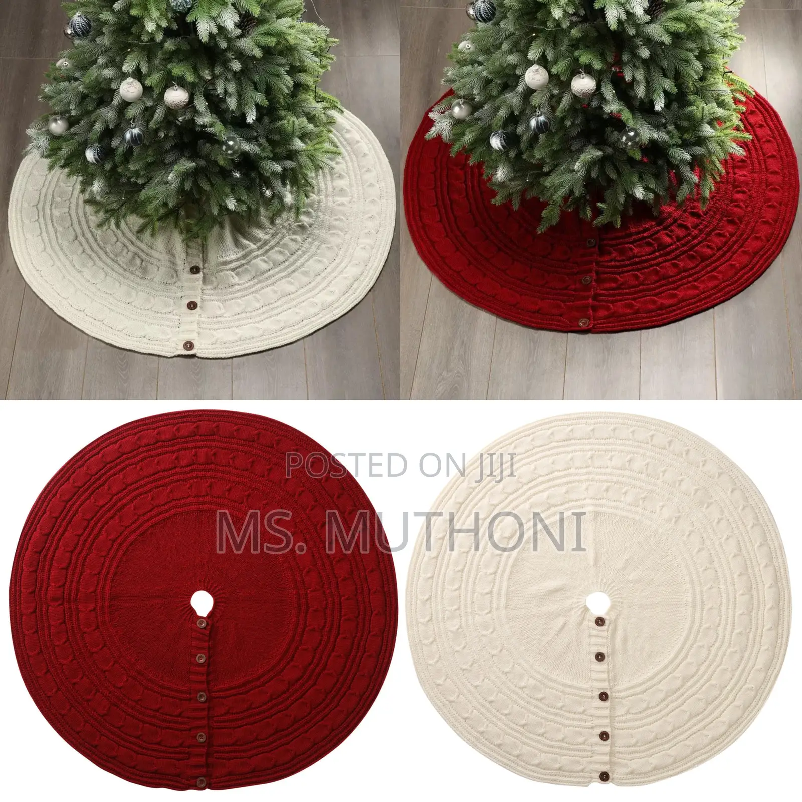 Button Up Decorative Christmas Knitted Tree Skirt / Apron
