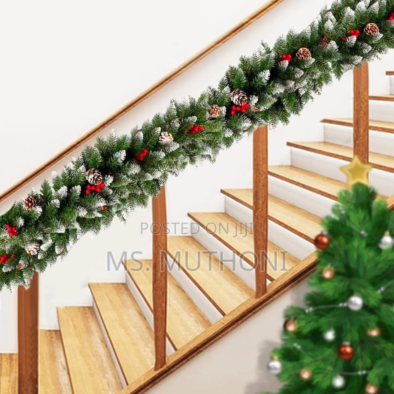 2.5m Premium Natural Green Garland With Pine-Cones Berries*