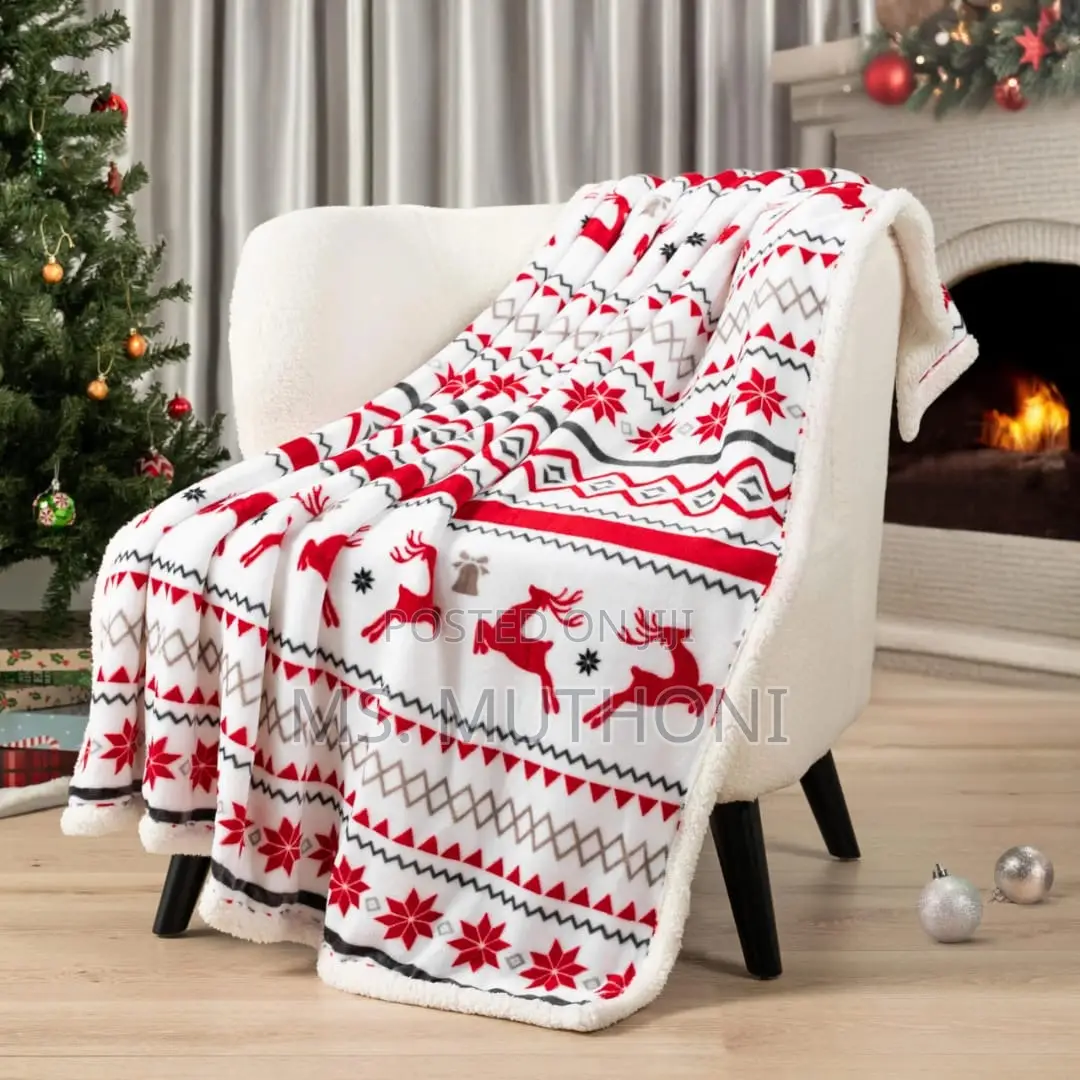 White Reindeer Sherpa Christmas Throw Blanket