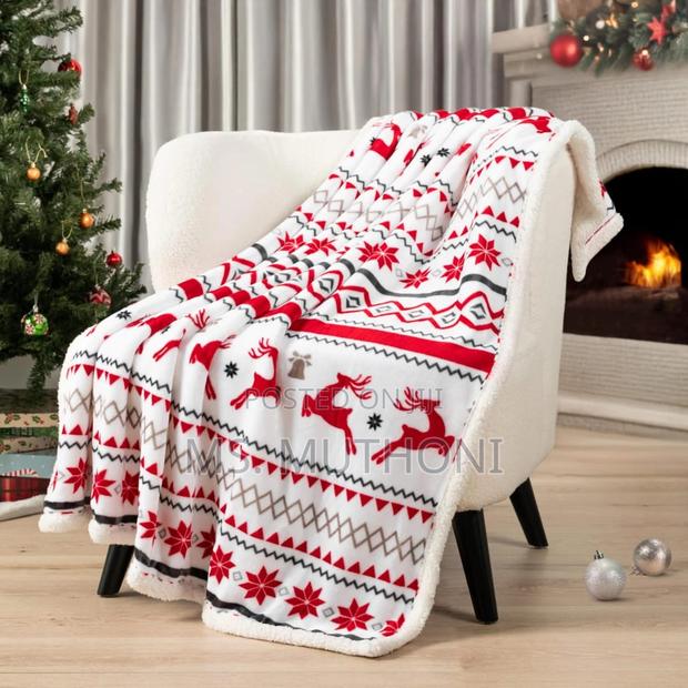 White Reindeer Sherpa Christmas Throw Blanket