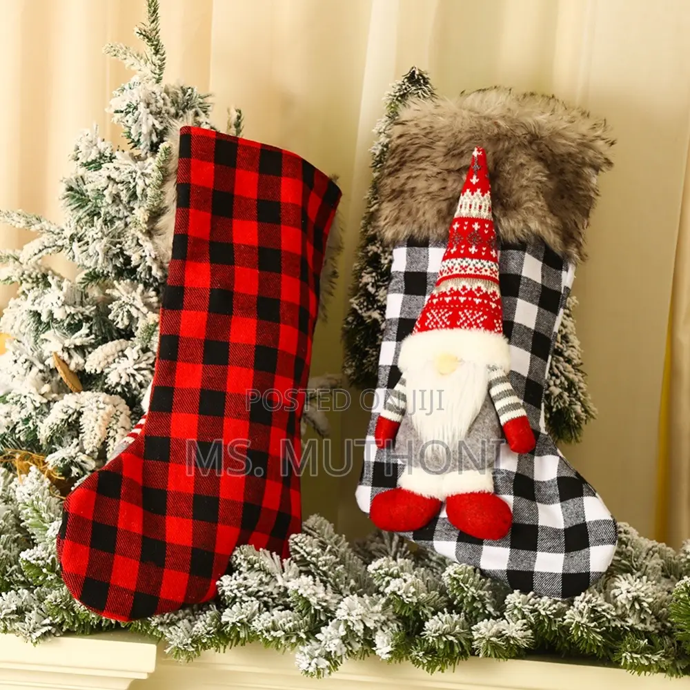 Christmas Stockings Buffalo Plaid Christmas Stockings With 3d Gnome