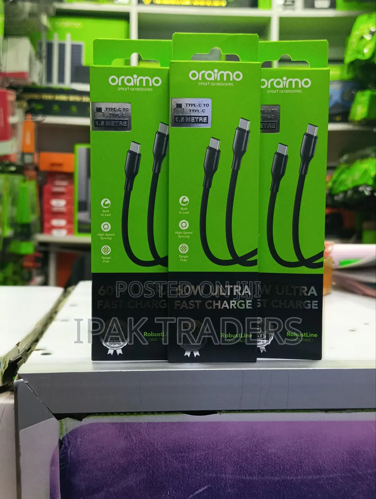 C to C Oraimo Fast Charging Cable Black