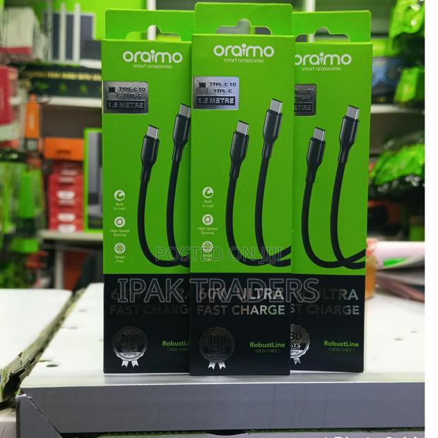 C to C Oraimo Fast Charging Cable Black - thumbnail 2