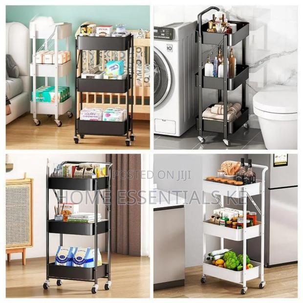 Foldable 3 Layer Metallic Mesh Trays Trolley Rack - thumbnail 2