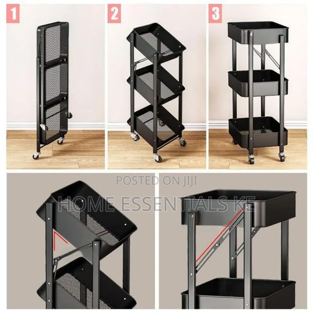 Foldable 3 Layer Metallic Mesh Trays Trolley Rack - thumbnail 3