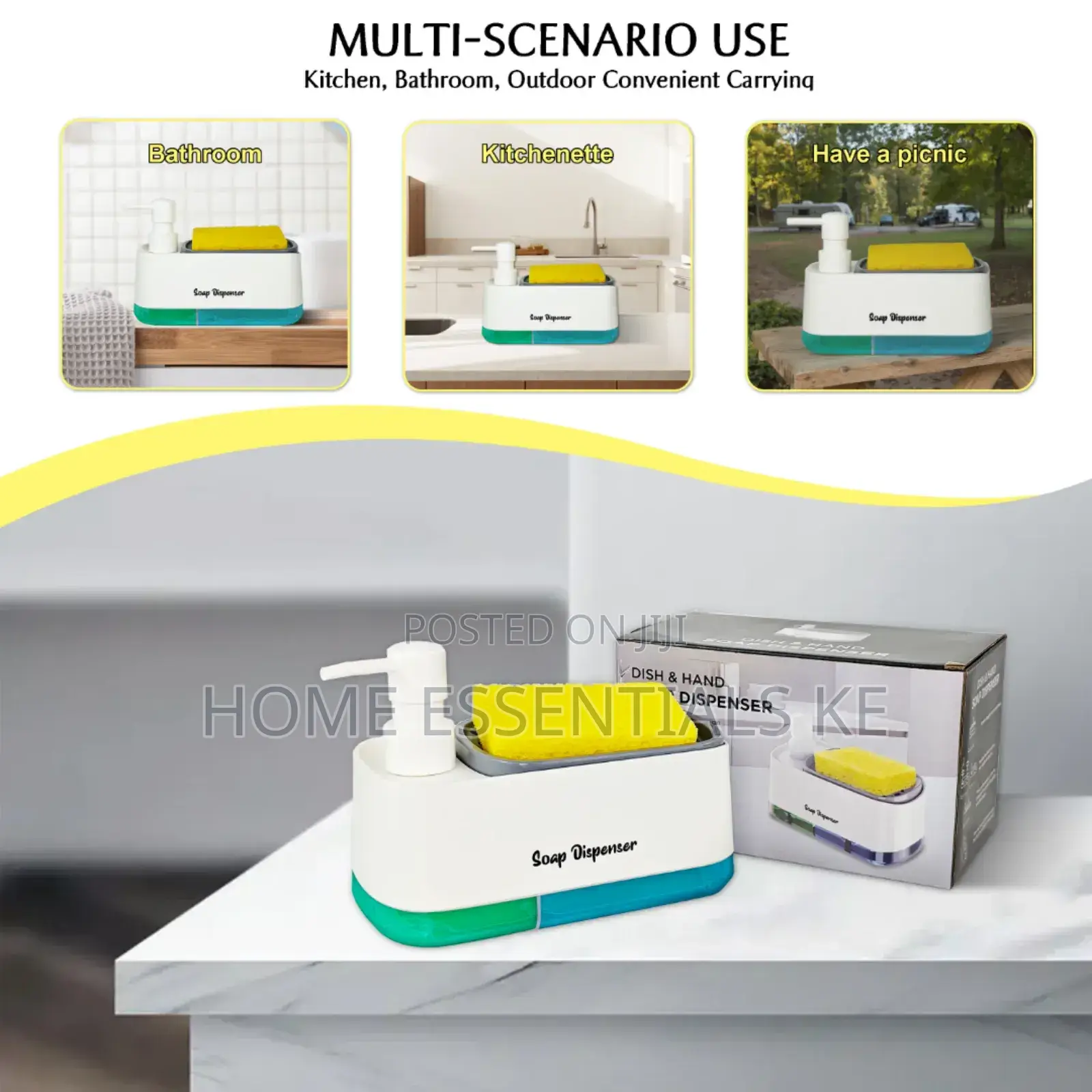 2 Compartment Soap Tap Double Soap Pump Sponge Caddy Dish Cleaning Kit