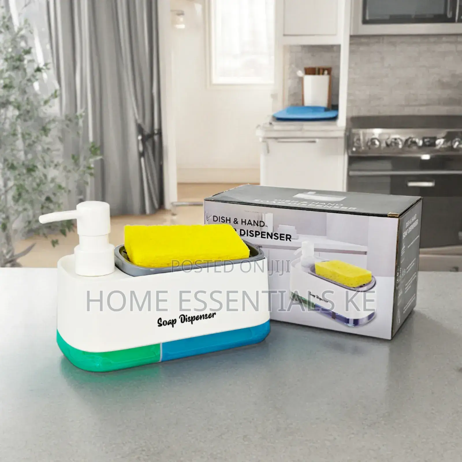 2 Compartment Soap Tap Double Soap Pump Sponge Caddy Dish Cleaning Kit