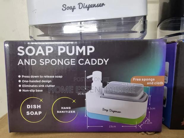 2 Compartment Soap Tap Double Soap Pump Sponge Caddy Dish Cleaning Kit - thumbnail 4