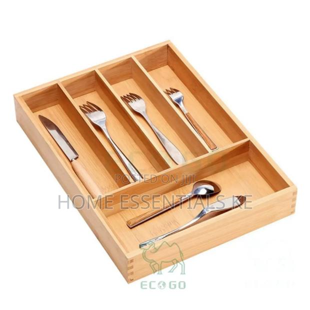 5 Compartments Fixed Size Bamboo Cutlery Organizer 33x24x4cm