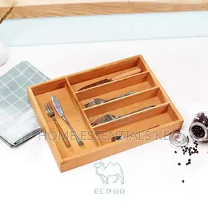 5 Compartments Fixed Size Bamboo Cutlery Organizer 33x24x4cm