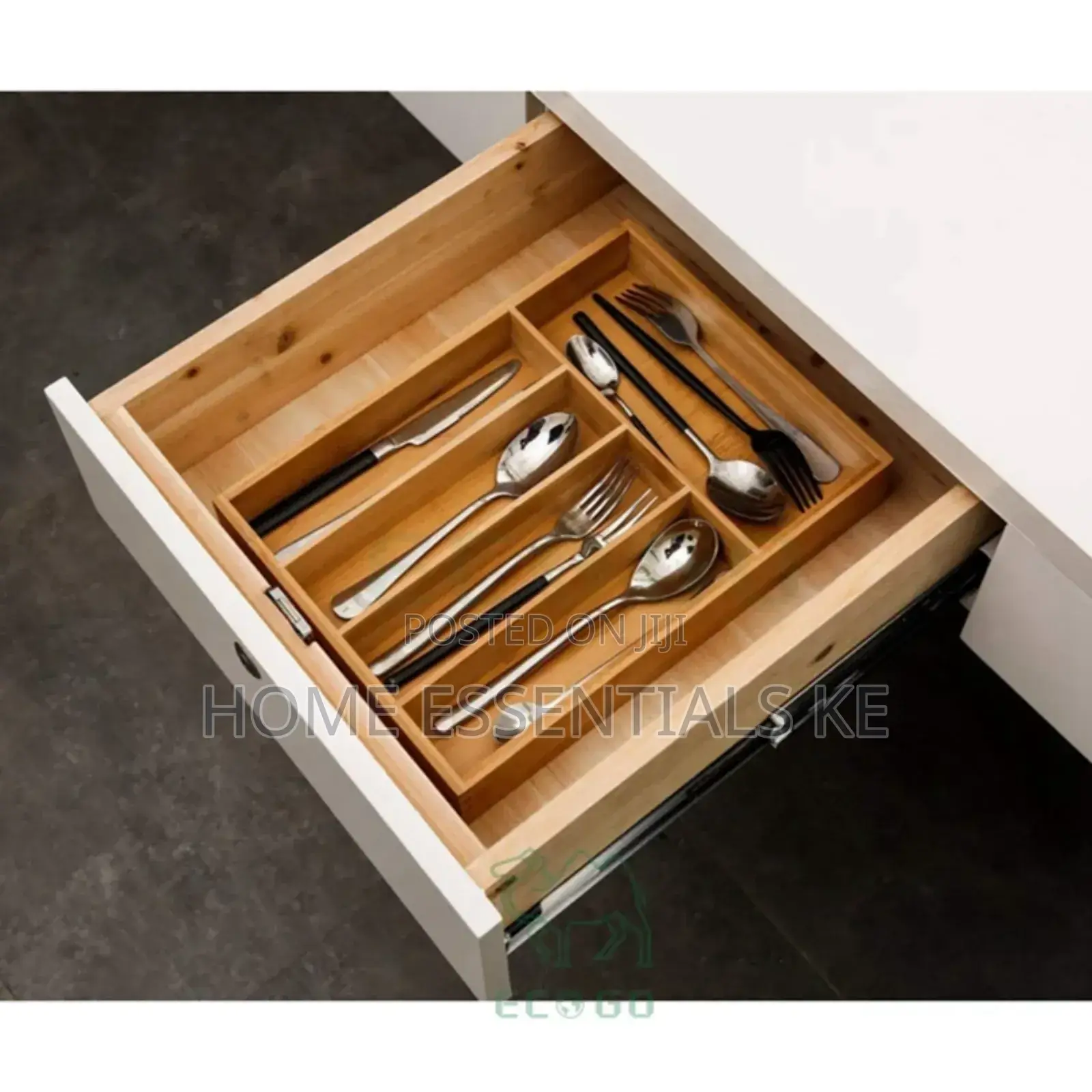 5 Compartments Fixed Size Bamboo Cutlery Organizer 33x24x4cm