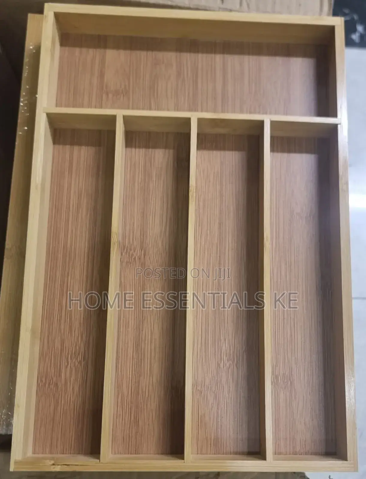 5 Compartments Fixed Size Bamboo Cutlery Organizer 33x24x4cm